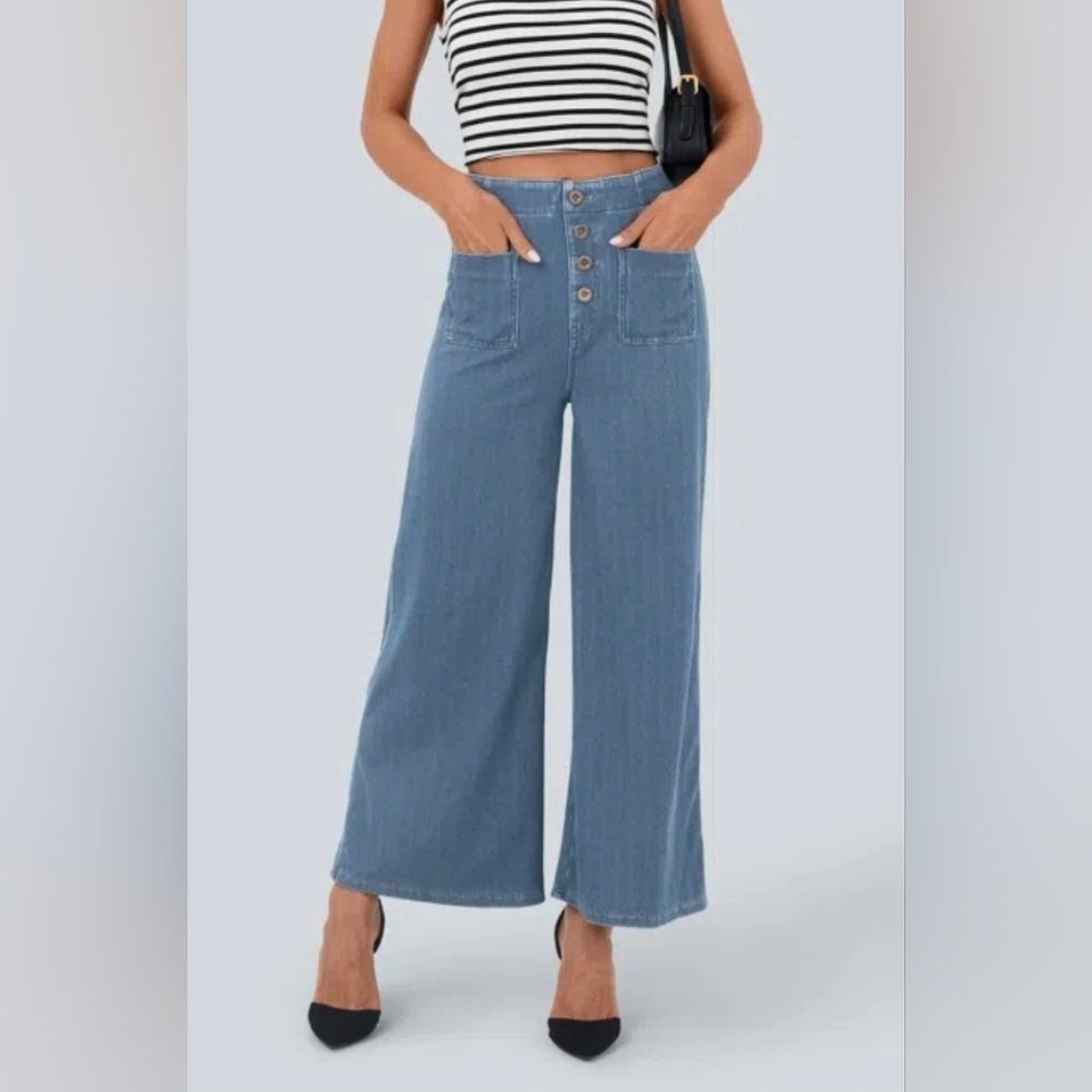 Halara High Waisted Casual Wide Leg Cropped Jeans